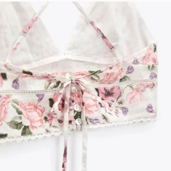 ZARA floral print HALTER CROP TOP NWT small and medium - Picture 6 of 16
